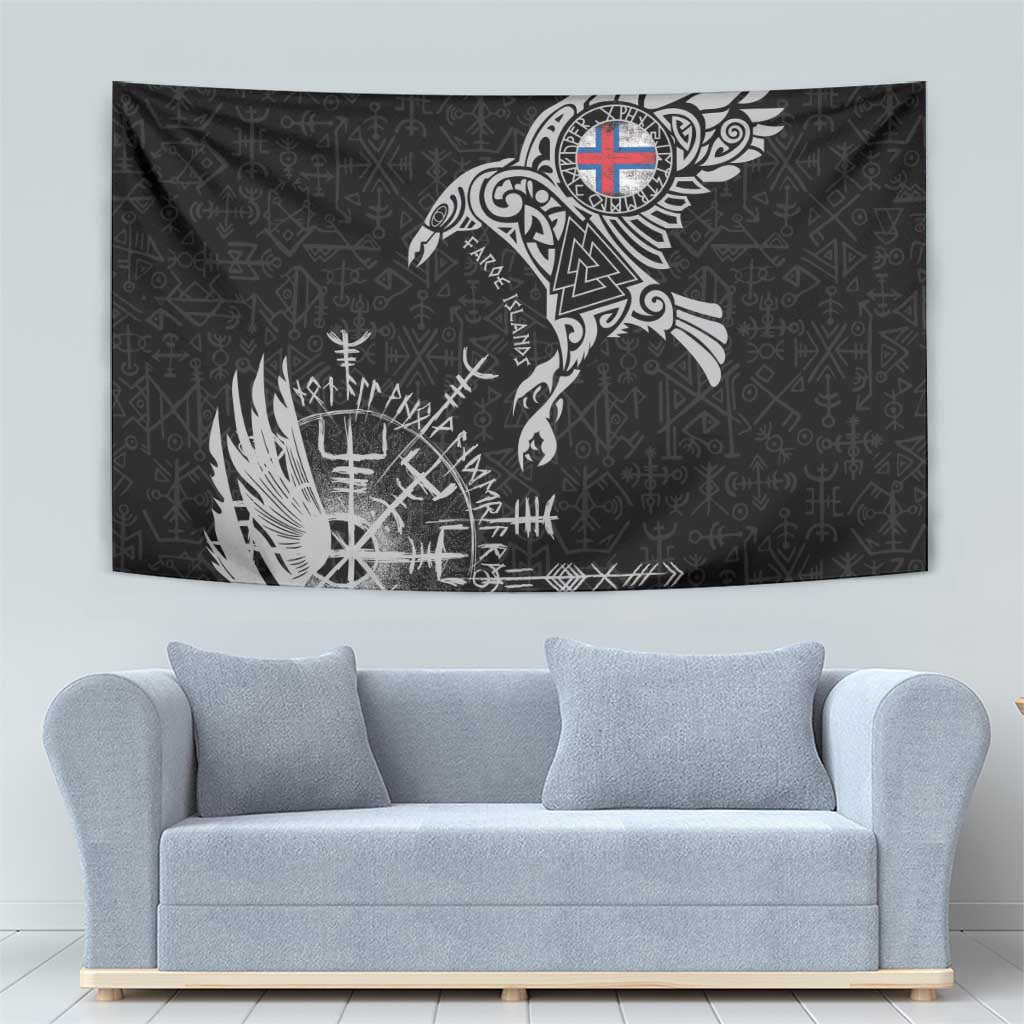 Faroe Islands Viking Ravens Tapestry Vegvisir Runes Pattern - Wonder Print Shop