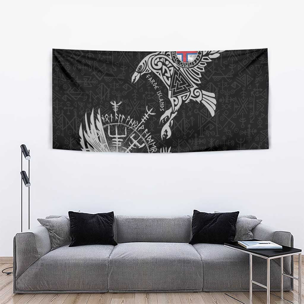 Faroe Islands Viking Ravens Tapestry Vegvisir Runes Pattern - Wonder Print Shop
