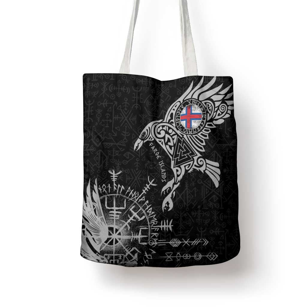 Faroe Islands Viking Ravens Tote Bag Vegvisir Runes Pattern - Wonder Print Shop
