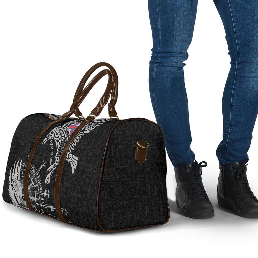 Faroe Islands Viking Ravens Travel Bag Vegvisir Runes Pattern - Wonder Print Shop
