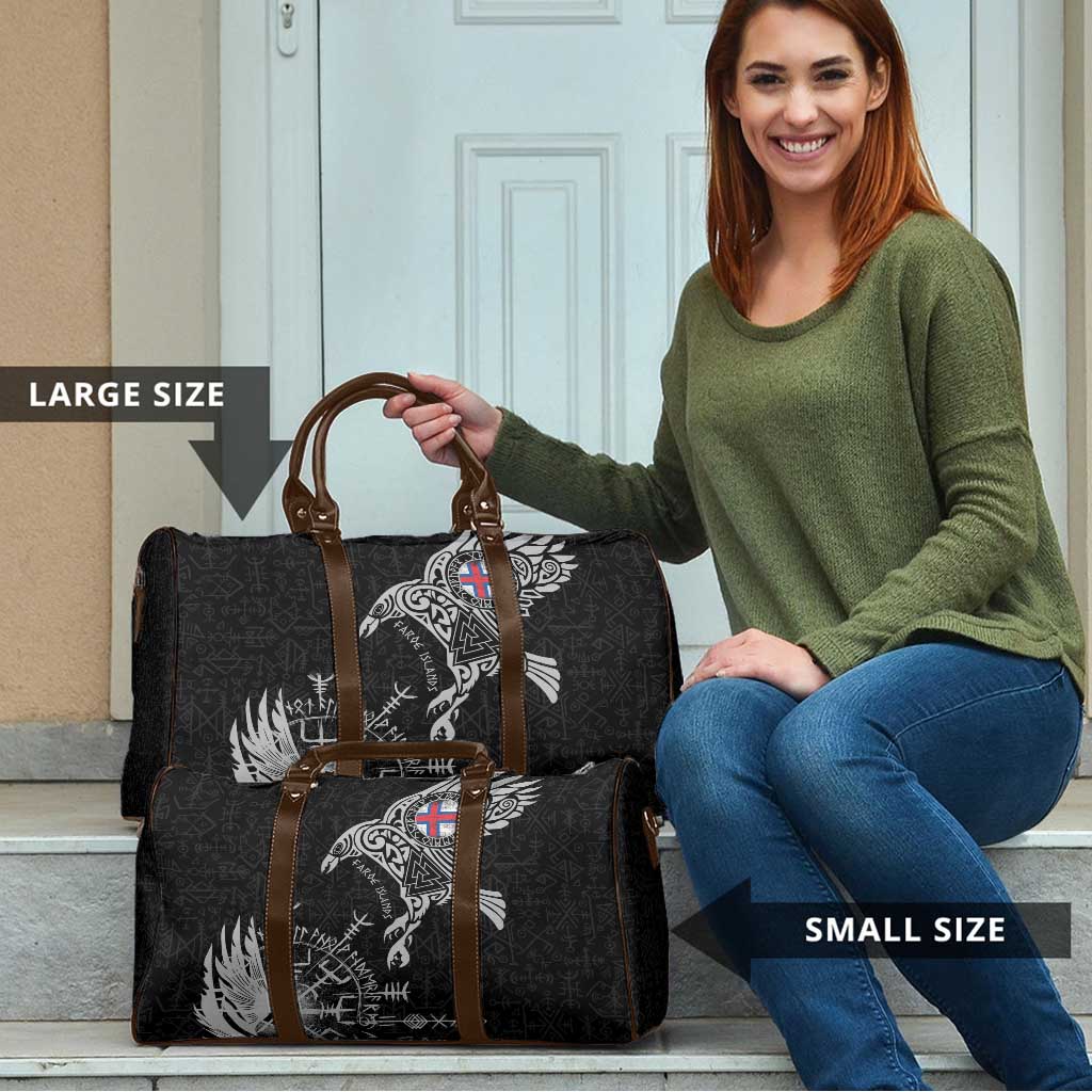 Faroe Islands Viking Ravens Travel Bag Vegvisir Runes Pattern - Wonder Print Shop