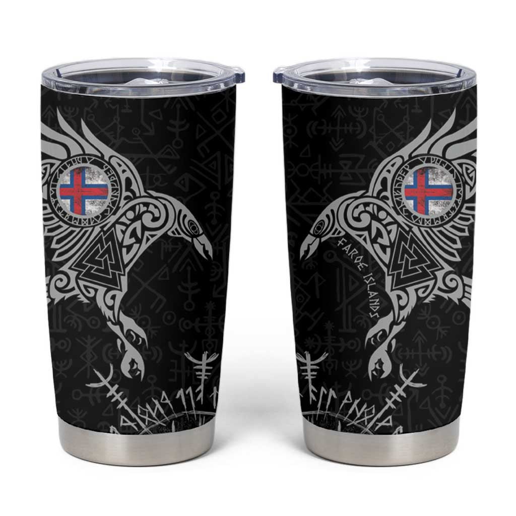Faroe Islands Viking Ravens Tumbler Cup Vegvisir Runes Pattern - Wonder Print Shop