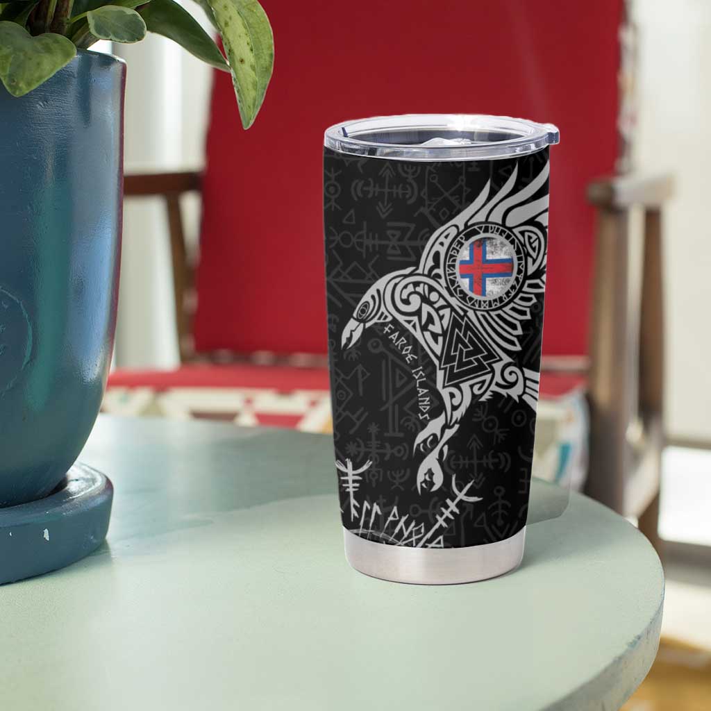 Faroe Islands Viking Ravens Tumbler Cup Vegvisir Runes Pattern - Wonder Print Shop