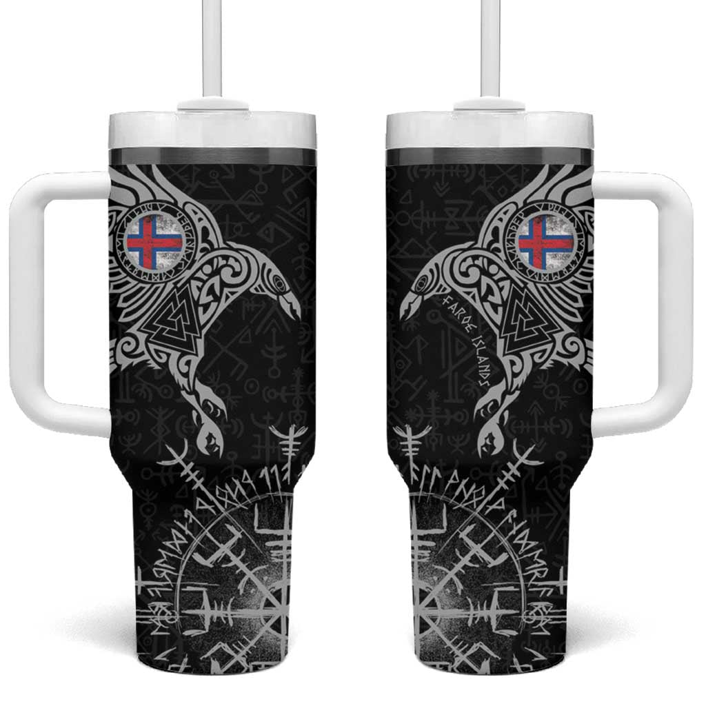 Faroe Islands Viking Ravens Tumbler With Handle Vegvisir Runes Pattern - Wonder Print Shop