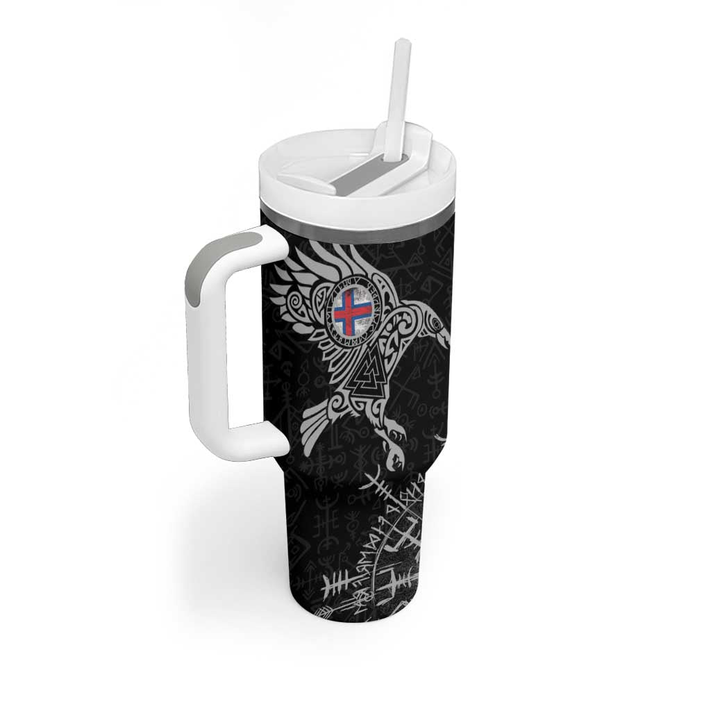 Faroe Islands Viking Ravens Tumbler With Handle Vegvisir Runes Pattern - Wonder Print Shop