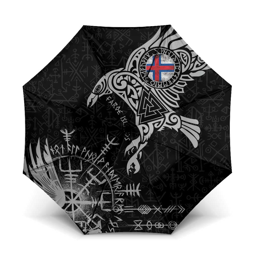 Faroe Islands Viking Ravens Umbrella Vegvisir Runes Pattern - Wonder Print Shop
