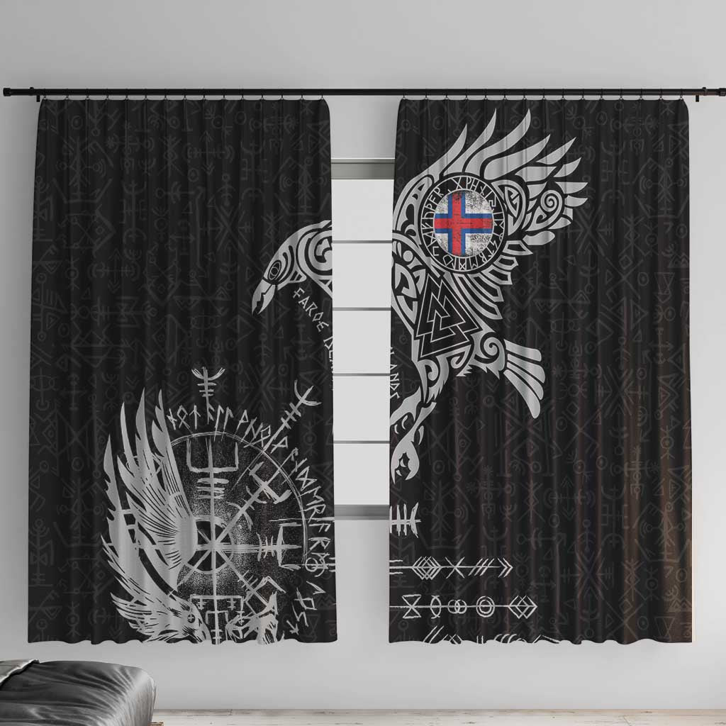 Faroe Islands Viking Ravens Window Curtain Vegvisir Runes Pattern - Wonder Print Shop