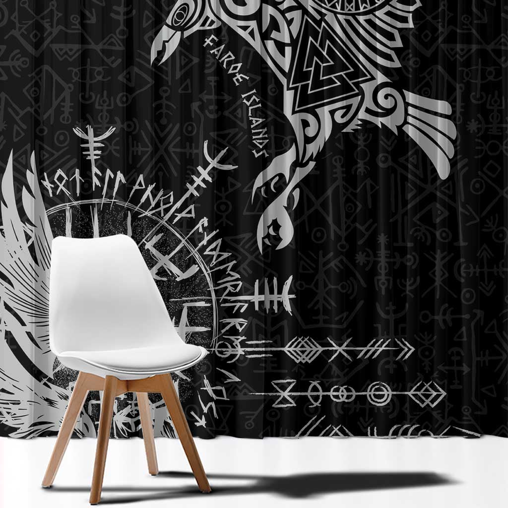 Faroe Islands Viking Ravens Window Curtain Vegvisir Runes Pattern - Wonder Print Shop