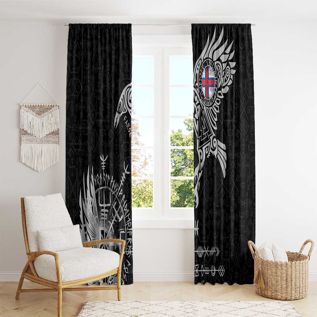 Faroe Islands Viking Ravens Window Curtain Vegvisir Runes Pattern - Wonder Print Shop