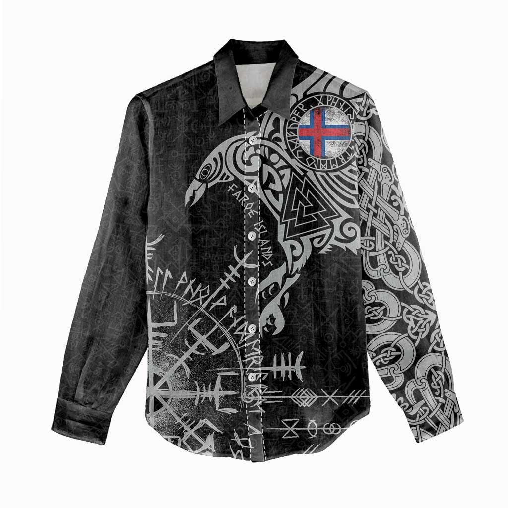 Faroe Islands Viking Ravens Women Casual Shirt Vegvisir Runes Pattern - Wonder Print Shop