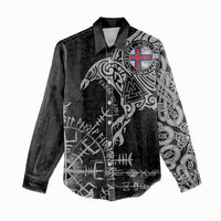 Faroe Islands Viking Ravens Women Casual Shirt Vegvisir Runes Pattern - Wonder Print Shop