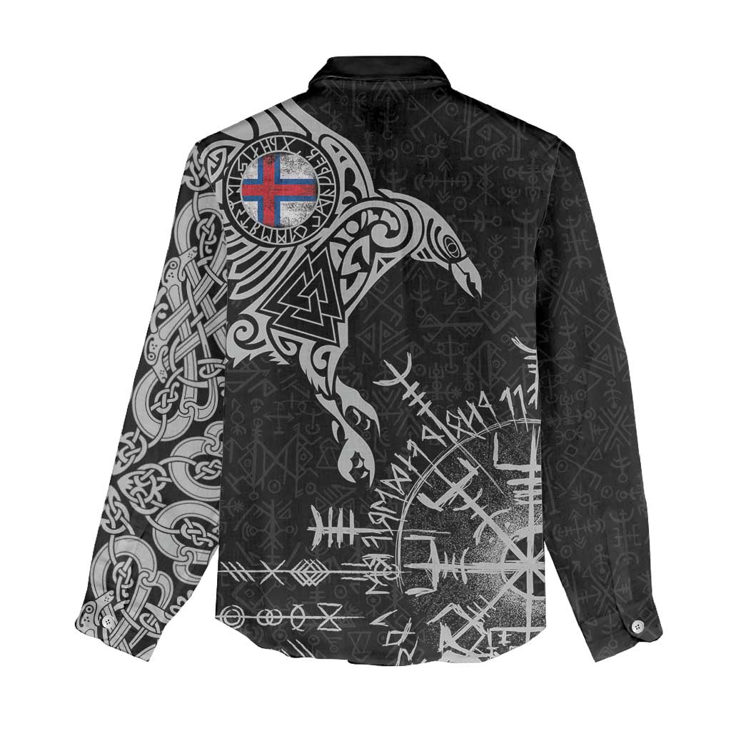 Faroe Islands Viking Ravens Women Casual Shirt Vegvisir Runes Pattern - Wonder Print Shop