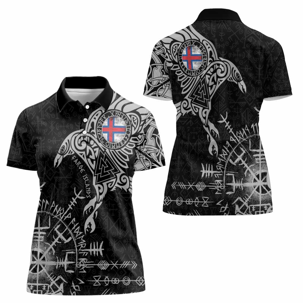 Faroe Islands Viking Ravens Women Polo Shirt Vegvisir Runes Pattern - Wonder Print Shop