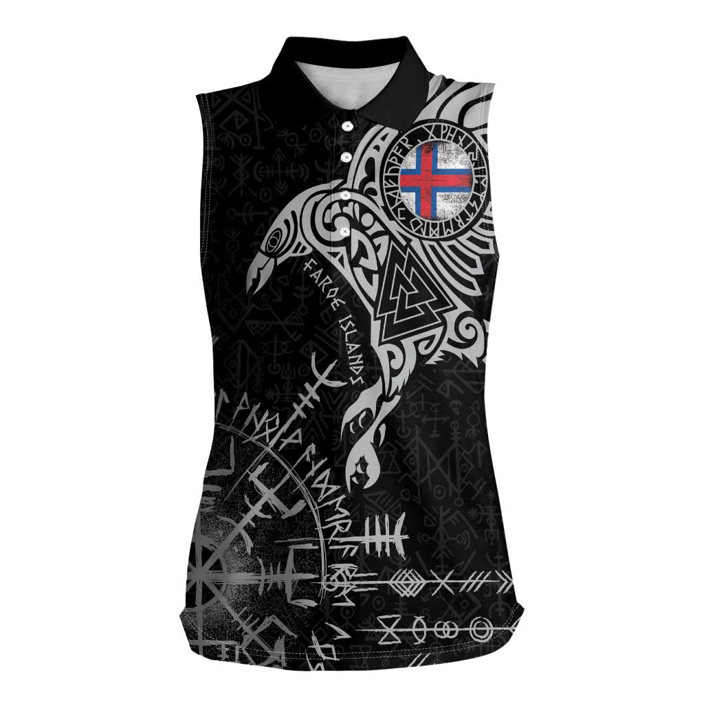 Faroe Islands Viking Ravens Women Sleeveless Polo Shirt Vegvisir Runes Pattern - Wonder Print Shop