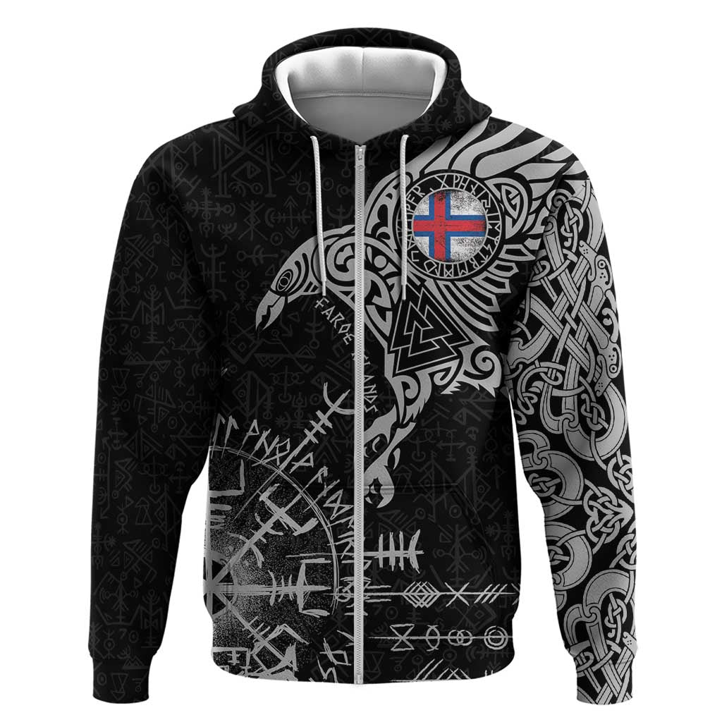 Faroe Islands Viking Ravens Zip Hoodie Vegvisir Runes Pattern - Wonder Print Shop