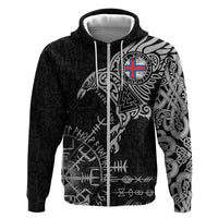 Faroe Islands Viking Ravens Zip Hoodie Vegvisir Runes Pattern - Wonder Print Shop