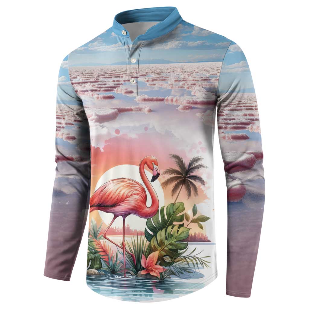 Personalized Bonaire Caribbean Flamingo Button Sweatshirt Pink Salt Flats - Wonder Print Shop