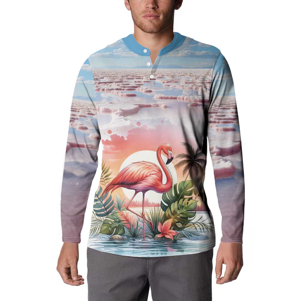 Personalized Bonaire Caribbean Flamingo Button Sweatshirt Pink Salt Flats - Wonder Print Shop