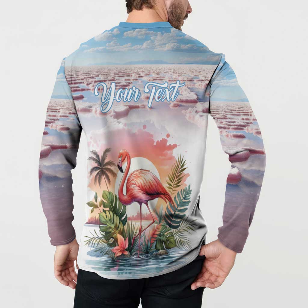 Personalized Bonaire Caribbean Flamingo Button Sweatshirt Pink Salt Flats - Wonder Print Shop