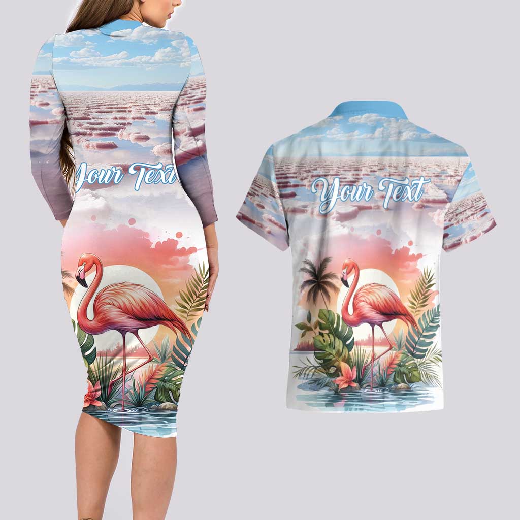 Personalized Bonaire Caribbean Flamingo Couples Matching Long Sleeve Bodycon Dress and Hawaiian Shirt Pink Salt Flats - Wonder Print Shop