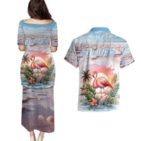 Personalized Bonaire Caribbean Flamingo Couples Matching Puletasi and Hawaiian Shirt Pink Salt Flats - Wonder Print Shop