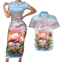 Personalized Bonaire Caribbean Flamingo Couples Matching Short Sleeve Bodycon Dress and Hawaiian Shirt Pink Salt Flats - Wonder Print Shop