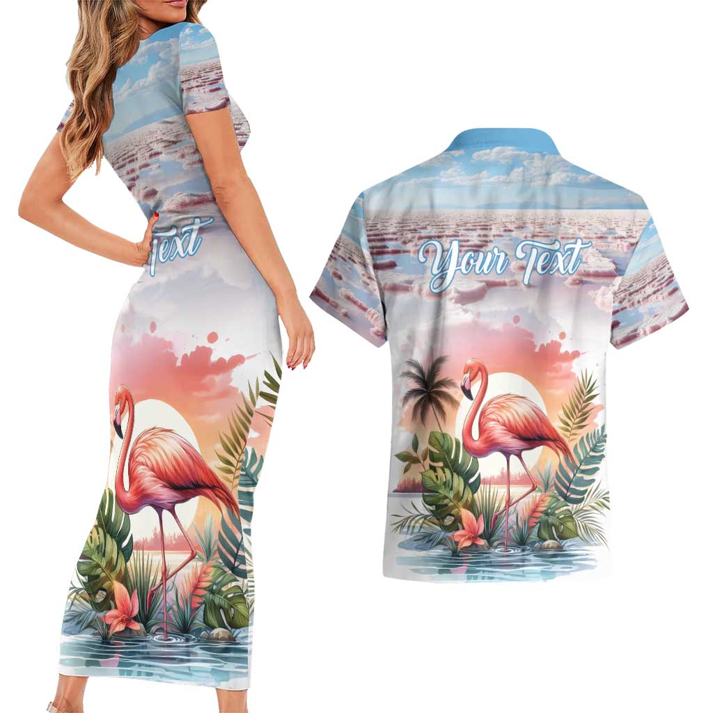 Personalized Bonaire Caribbean Flamingo Couples Matching Short Sleeve Bodycon Dress and Hawaiian Shirt Pink Salt Flats - Wonder Print Shop