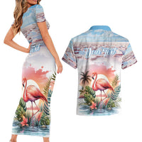 Personalized Bonaire Caribbean Flamingo Couples Matching Short Sleeve Bodycon Dress and Hawaiian Shirt Pink Salt Flats - Wonder Print Shop