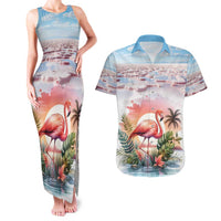 Personalized Bonaire Caribbean Flamingo Couples Matching Tank Maxi Dress and Hawaiian Shirt Pink Salt Flats - Wonder Print Shop