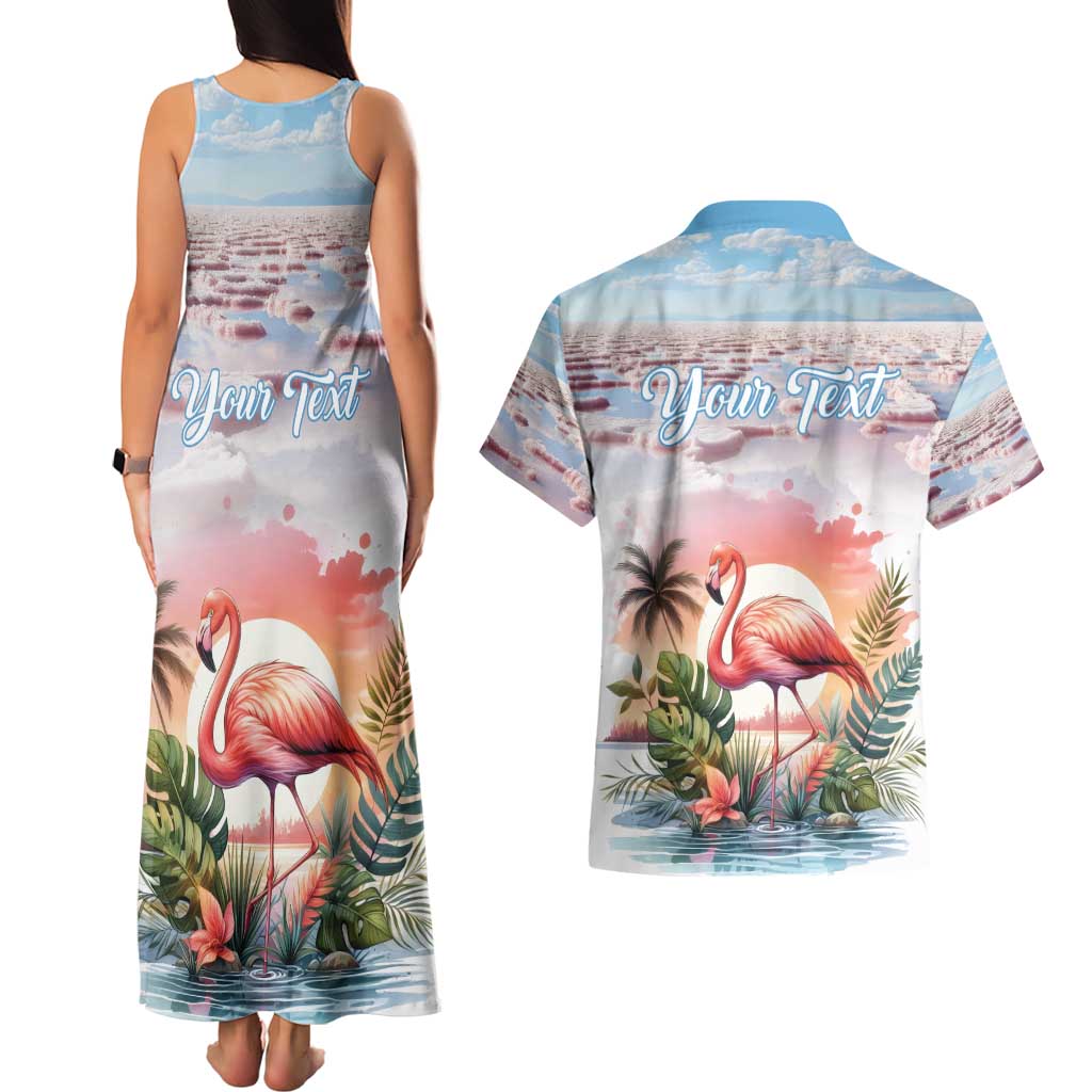 Personalized Bonaire Caribbean Flamingo Couples Matching Tank Maxi Dress and Hawaiian Shirt Pink Salt Flats - Wonder Print Shop