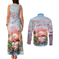 Personalized Bonaire Caribbean Flamingo Couples Matching Tank Maxi Dress and Long Sleeve Button Shirt Pink Salt Flats - Wonder Print Shop