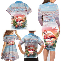Personalized Bonaire Caribbean Flamingo Family Matching Long Sleeve Bodycon Dress and Hawaiian Shirt Pink Salt Flats - Wonder Print Shop