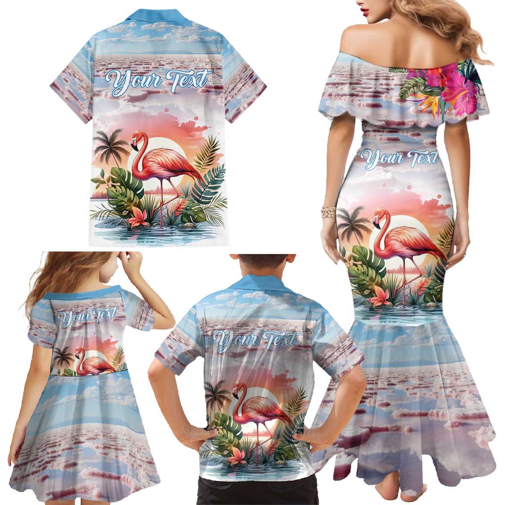 Personalized Bonaire Caribbean Flamingo Family Matching Mermaid Dress and Hawaiian Shirt Pink Salt Flats - Wonder Print Shop