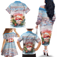 Personalized Bonaire Caribbean Flamingo Family Matching Off The Shoulder Long Sleeve Dress and Hawaiian Shirt Pink Salt Flats - Wonder Print Shop