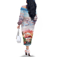Personalized Bonaire Caribbean Flamingo Family Matching Off The Shoulder Long Sleeve Dress and Hawaiian Shirt Pink Salt Flats - Wonder Print Shop