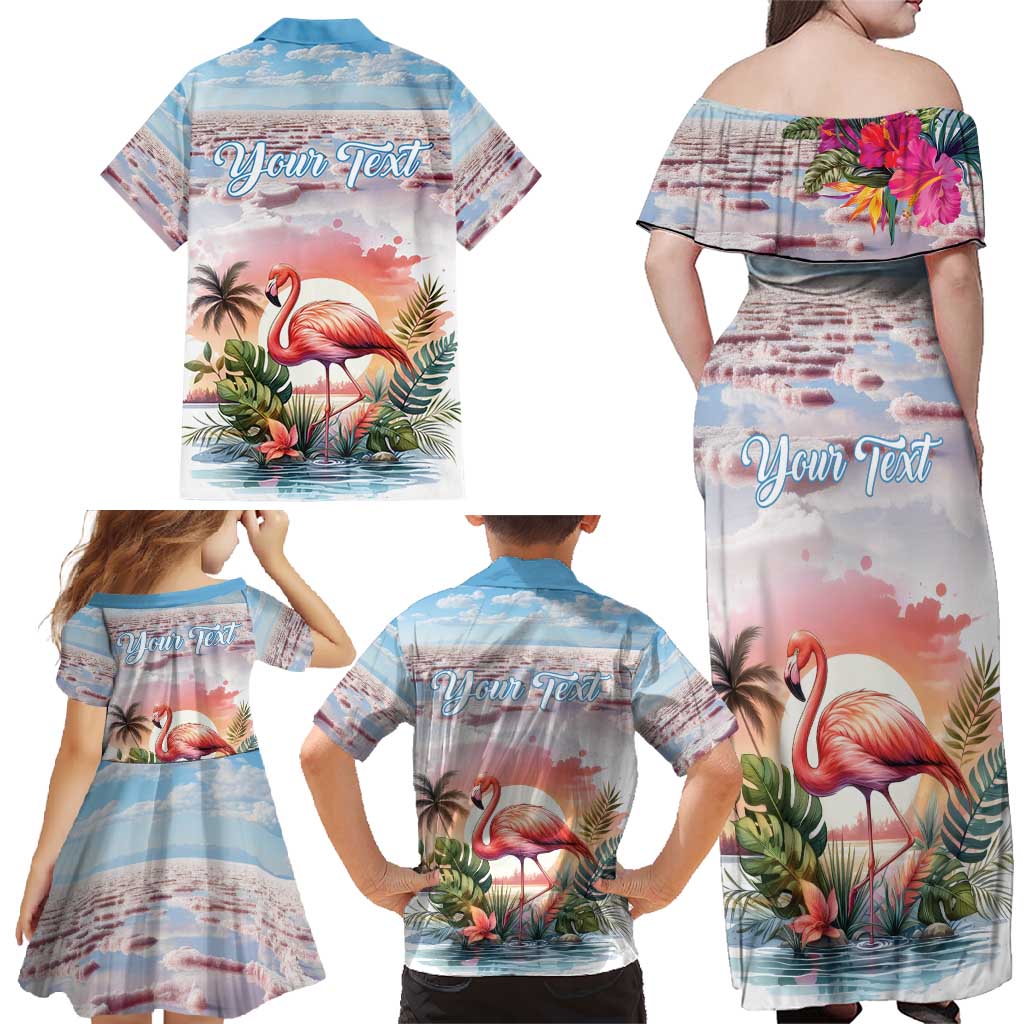 Personalized Bonaire Caribbean Flamingo Family Matching Off Shoulder Maxi Dress and Hawaiian Shirt Pink Salt Flats - Wonder Print Shop