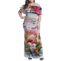 Personalized Bonaire Caribbean Flamingo Family Matching Off Shoulder Maxi Dress and Hawaiian Shirt Pink Salt Flats - Wonder Print Shop