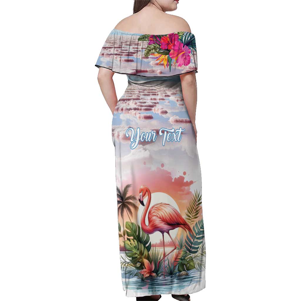 Personalized Bonaire Caribbean Flamingo Family Matching Off Shoulder Maxi Dress and Hawaiian Shirt Pink Salt Flats - Wonder Print Shop