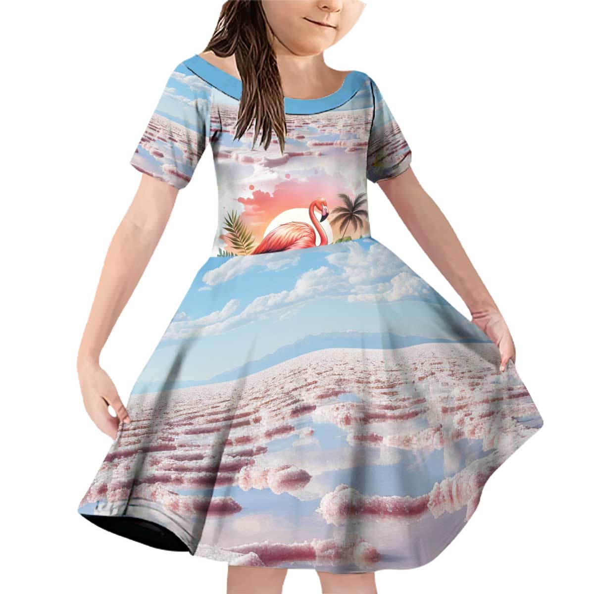 Personalized Bonaire Caribbean Flamingo Family Matching Off Shoulder Short Dress and Hawaiian Shirt Pink Salt Flats - Wonder Print Shop