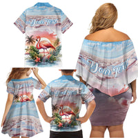 Personalized Bonaire Caribbean Flamingo Family Matching Off Shoulder Short Dress and Hawaiian Shirt Pink Salt Flats - Wonder Print Shop