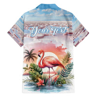 Personalized Bonaire Caribbean Flamingo Family Matching Off Shoulder Short Dress and Hawaiian Shirt Pink Salt Flats - Wonder Print Shop