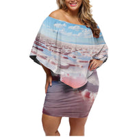 Personalized Bonaire Caribbean Flamingo Family Matching Off Shoulder Short Dress and Hawaiian Shirt Pink Salt Flats - Wonder Print Shop