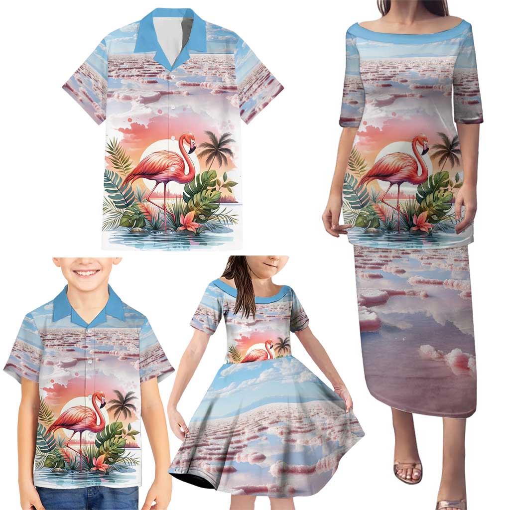Personalized Bonaire Caribbean Flamingo Family Matching Puletasi and Hawaiian Shirt Pink Salt Flats - Wonder Print Shop