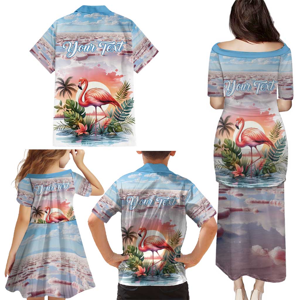 Personalized Bonaire Caribbean Flamingo Family Matching Puletasi and Hawaiian Shirt Pink Salt Flats - Wonder Print Shop