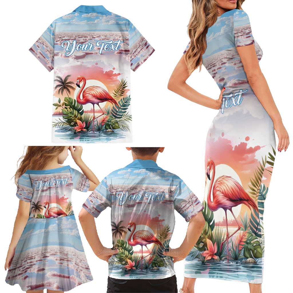 Personalized Bonaire Caribbean Flamingo Family Matching Short Sleeve Bodycon Dress and Hawaiian Shirt Pink Salt Flats - Wonder Print Shop