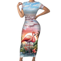Personalized Bonaire Caribbean Flamingo Family Matching Short Sleeve Bodycon Dress and Hawaiian Shirt Pink Salt Flats - Wonder Print Shop
