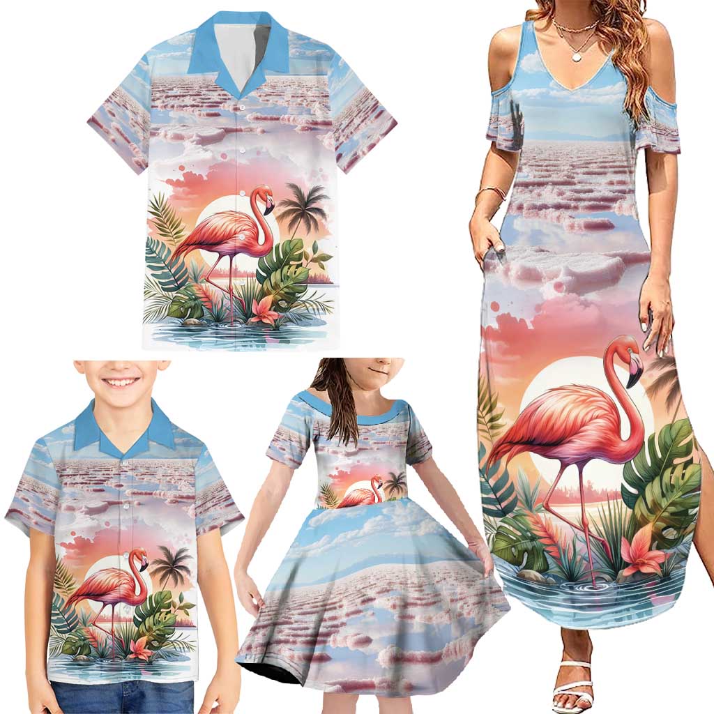 Personalized Bonaire Caribbean Flamingo Family Matching Summer Maxi Dress and Hawaiian Shirt Pink Salt Flats - Wonder Print Shop