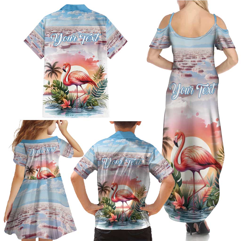 Personalized Bonaire Caribbean Flamingo Family Matching Summer Maxi Dress and Hawaiian Shirt Pink Salt Flats - Wonder Print Shop