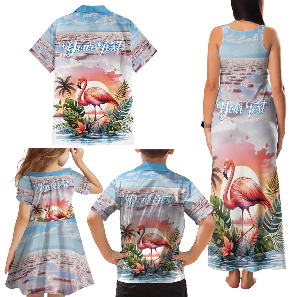Personalized Bonaire Caribbean Flamingo Family Matching Tank Maxi Dress and Hawaiian Shirt Pink Salt Flats - Wonder Print Shop