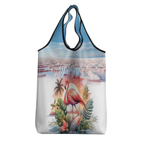 Personalized Bonaire Caribbean Flamingo Grocery Bag Pink Salt Flats